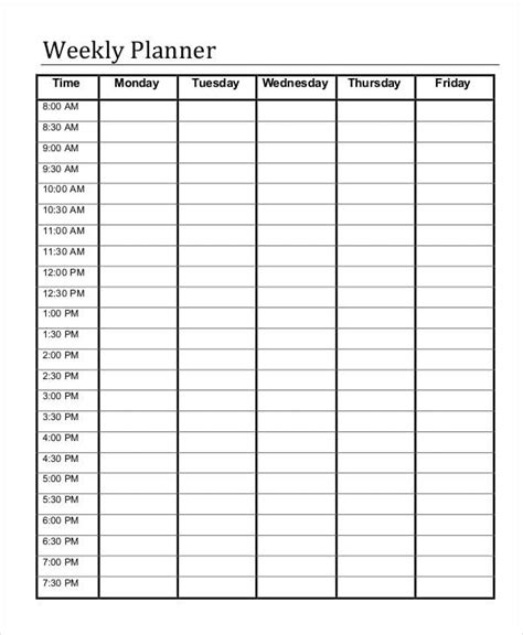 weekly planner printable  times