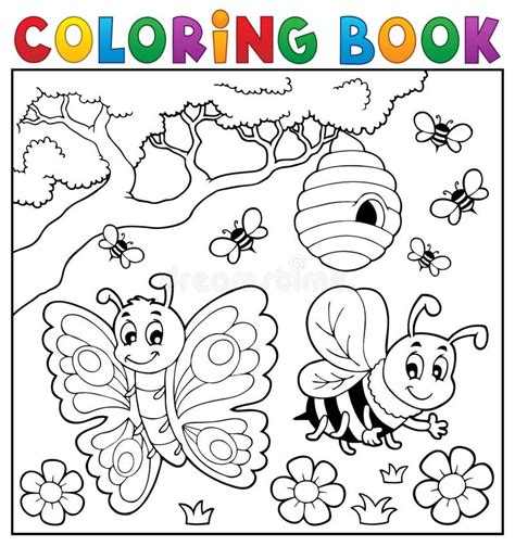 coloring book  butterfly  bee stock vector image