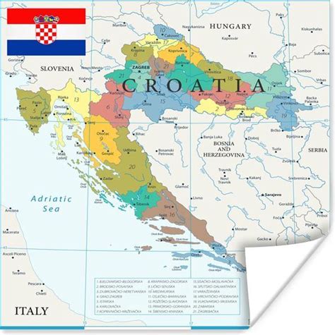 poster gedetailleerde kaart van kroatie met buurlanden  cm bolcom