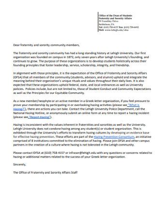 sample fraternity letters  recommendation   ms word