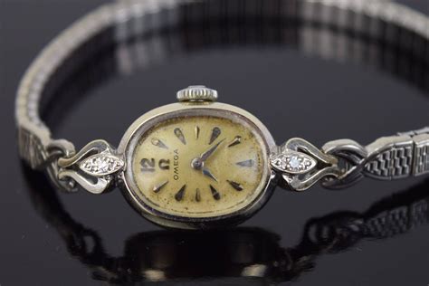vintage mid century ladies omega crown wrist watch 14k white etsy