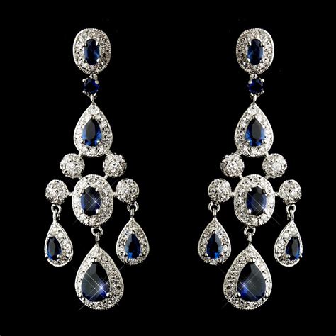 Sapphire Blue Cz Crystal Antique Silver Wedding Bridal