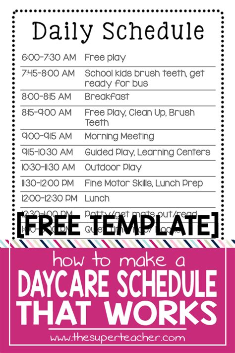 daycare schedule  works  template daycare