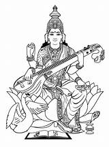 Coloring Saraswati Pages India Bollywood Goddess Drawing Adult Outline Adults Hindu Gods Devi Clipart Indian Pencil Drawings Music Maa Colouring sketch template