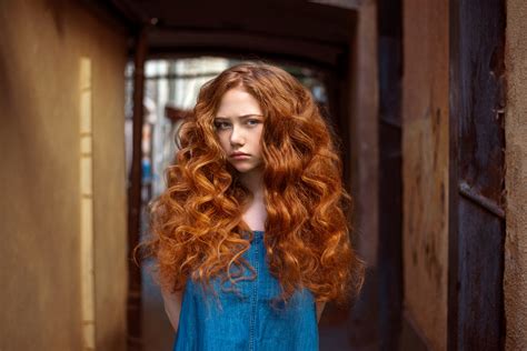 women model redhead long hair looking at viewer curly
