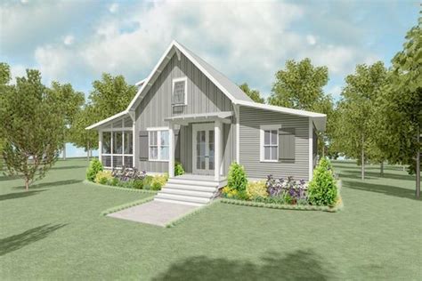 screened porch runs   entire left side   cozy  bed house plan   cottage