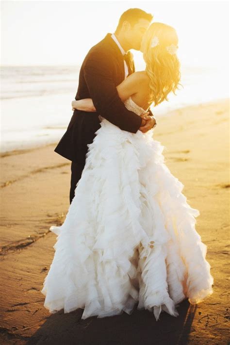 Beach Beach Wedding Bride Couple Dress Gown Groom