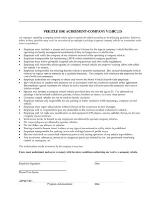 company vehicle  agreement