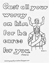 Coloring Peter Pages Kids Cast Him Bible Worry Printable School Sunday Cares Church Revelation God Color Verse Adron Mr He sketch template