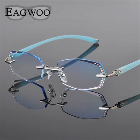 metal alloy diamond eyeglasses women rimless prescription reading