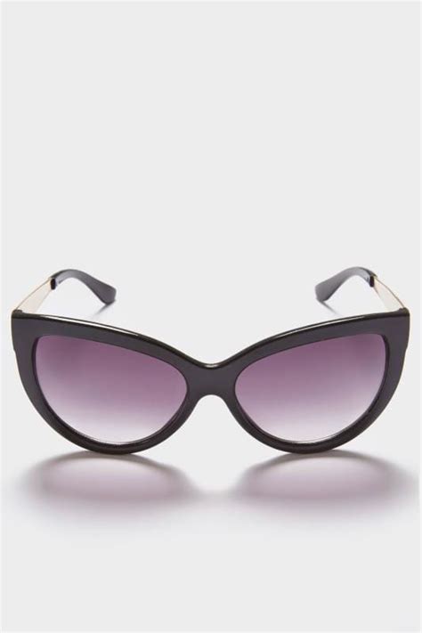 black cat eye sunglasses with gold tone arms with uv 400 protection