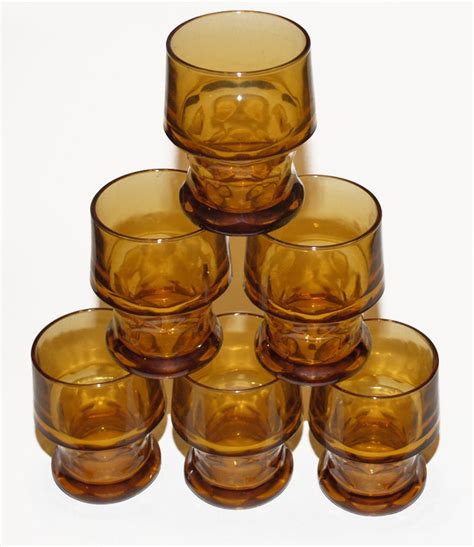 Set Of 6 Vintage Libbey Glassware Amber Topaz 9 25 Oz Water