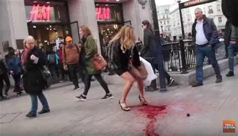 woman shocks passersby after experiencing a period