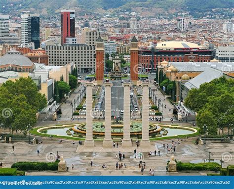view   beautiful barcelona  montjuic hill editorial stock image image  ancient