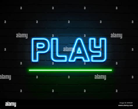 play neon sign glowing neon sign  brickwall wall  rendered