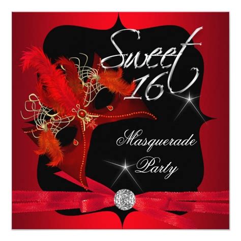 Sweet Sixteen 16 Masquerade Red Black Invitation Zazzle Black