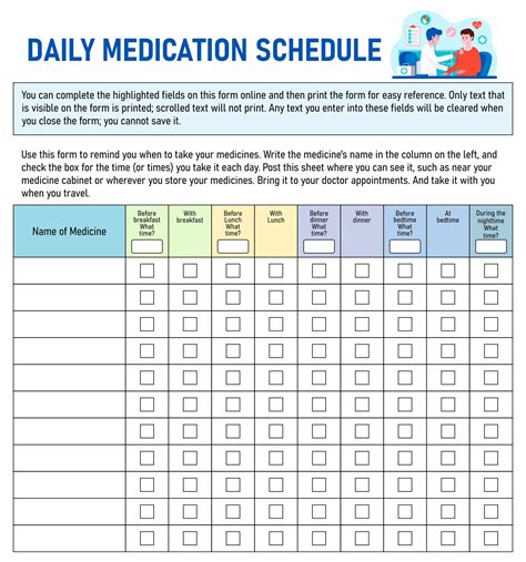 daily medication chart printable customize  print