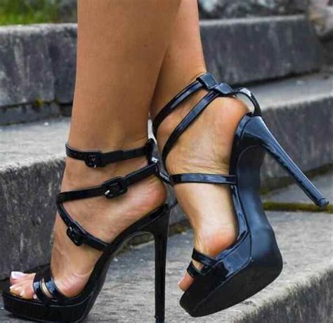 moraima snc black patent leather stiletto heels buckles platform