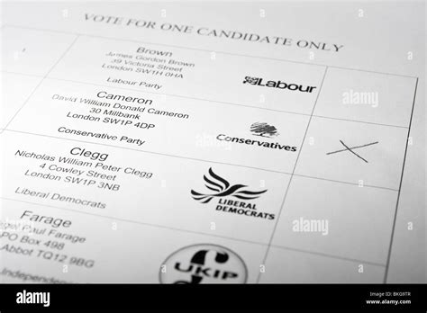 mock   uk general election ballot paper showing vote