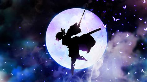 demon slayer shinobu kochou flying  sword  background  dark night moon  flying