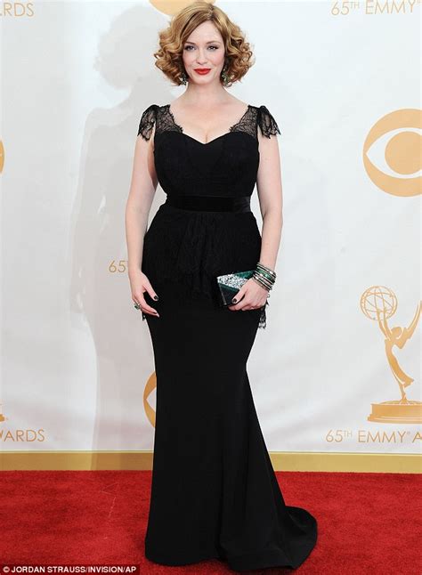 Emmys 2013 Christina Hendricks Outshines Her Co Stars With Cleavage In