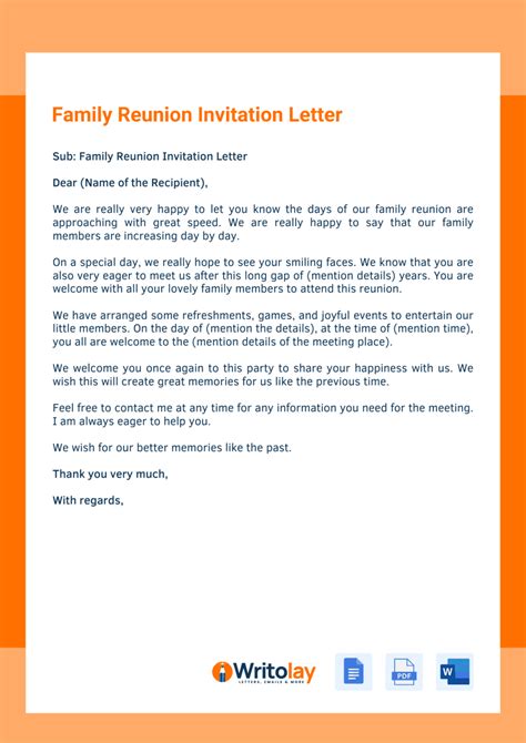 family reunion planning letter