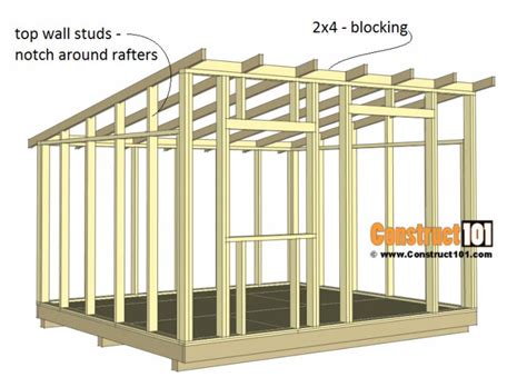 lean  shed plans top sidewall studs  blocking building  storage shed lean