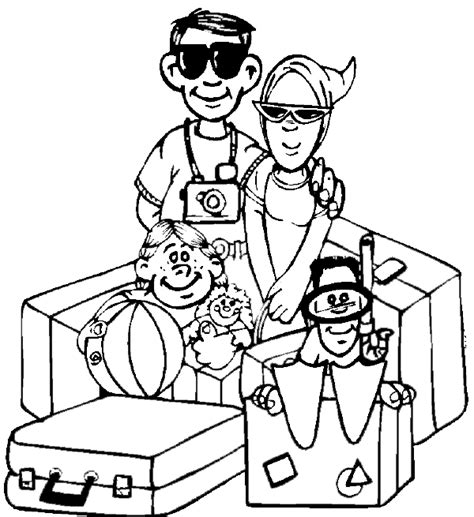 summer vacation coloring page  family   bags packed