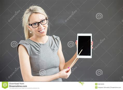 teacher showing tablet computer stock image image  education people
