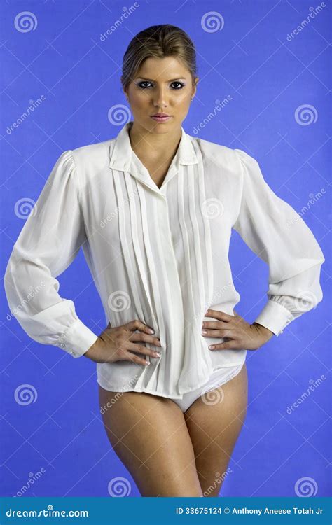 pretty woman  wearing  white shirt stock images image