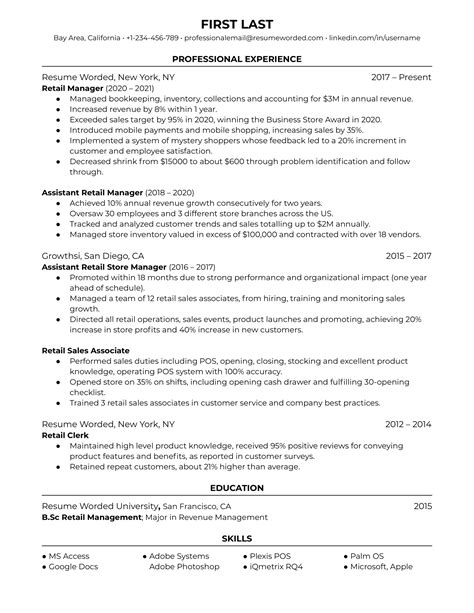 retail manager resume examples   resume worded