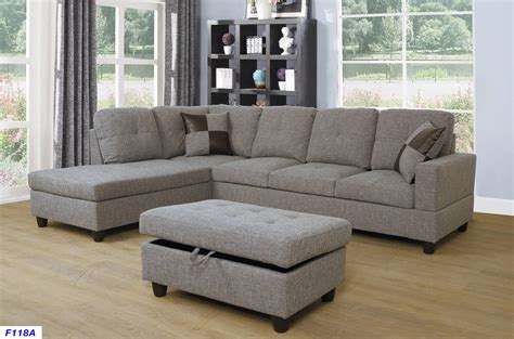 furnishing gray brown linen sectional sofa left facing chaise
