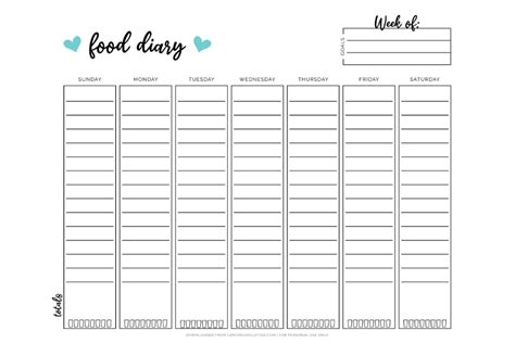 cute printable food diary templates