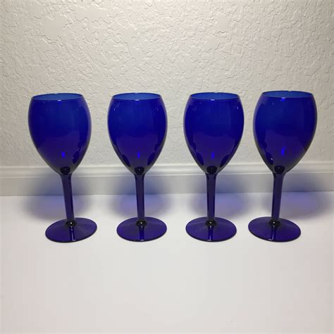 Set Of 4 Cobalt Blue 10 Oz Wine Glasses Tall Wedding Or