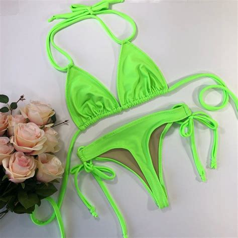 lime green thong bikini by lovelucybea on etsy