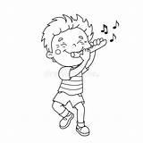 Coloring Flute Cartoon Playing Boy Outline Kids Instruments Musical Vector Child Book Illustration Stock Royalty sketch template
