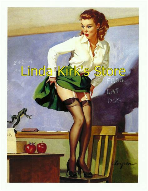 pin up girl print redhead wearing black stockings teacher standing on chair ebay