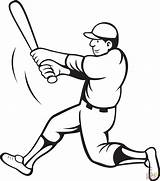 Coloring Baseball Pages Batter Swinging Drawing Printable Paper sketch template