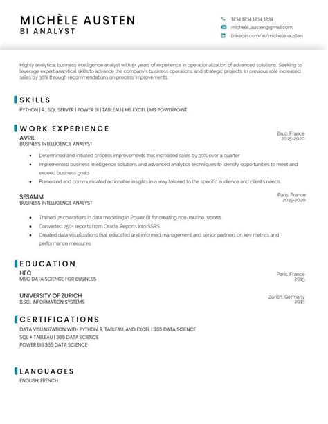 business intelligence analyst resume sample  template  data science