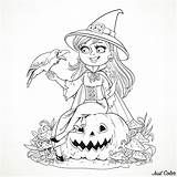 Witch Coloring Halloween Adults Pages Kids Pumpkin Sitting Simple Crow Smiling Raven Talking Beautiful Adult sketch template