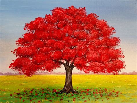 red oak tree landscape acrylic painting tutorial  lesson