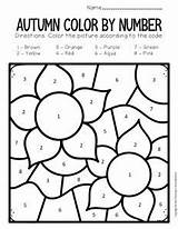 Number Fall Color Worksheets Preschool Flowers Crow sketch template