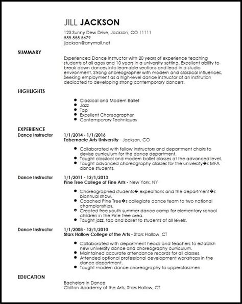 professional dancer resume template resume  dance resume