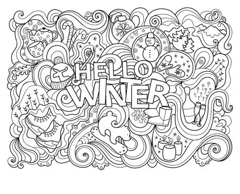 winter themed coloring pages book  kids