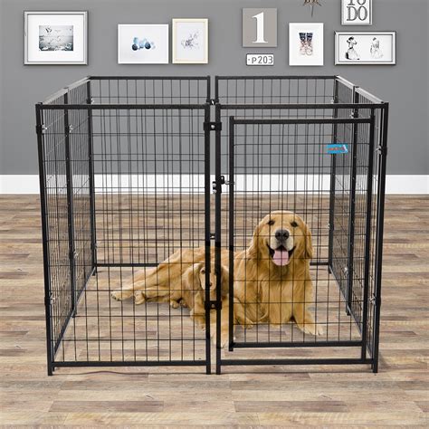jaxpety  panel  heavy duty dog kennel fence enclosure foldable metal dog  black indoor
