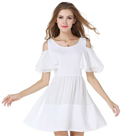 Summer Short White Strapless Dress Vintage Loose Plus Size Chiffon One