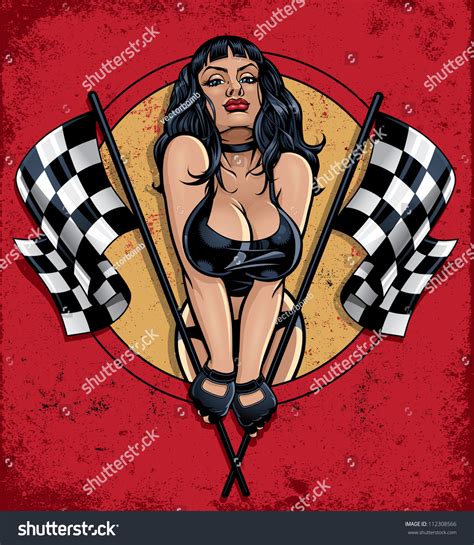 racing pinup holding checkered flags vector stock vector 112308566 shutterstock