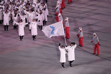 pyeongchang winter olympics opens  north korea  south korea teams enter stadium