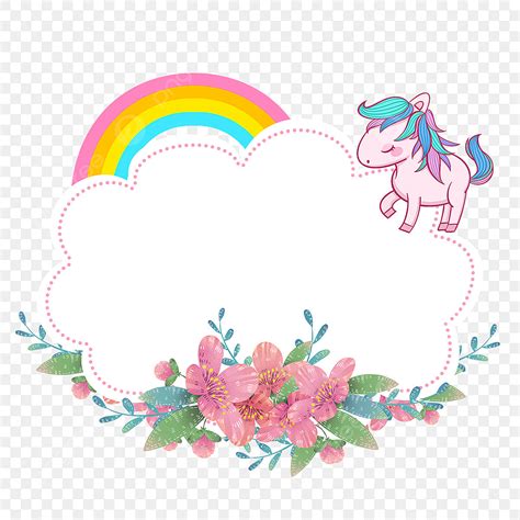 gambar perbatasan floral rainbow color unicorn unicorn bunga bunga