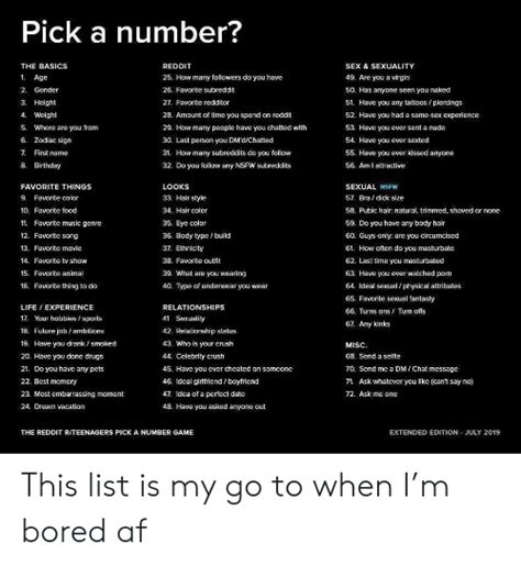 pick a number reddit the basics sex and sexuality 49 are you a virgin 1